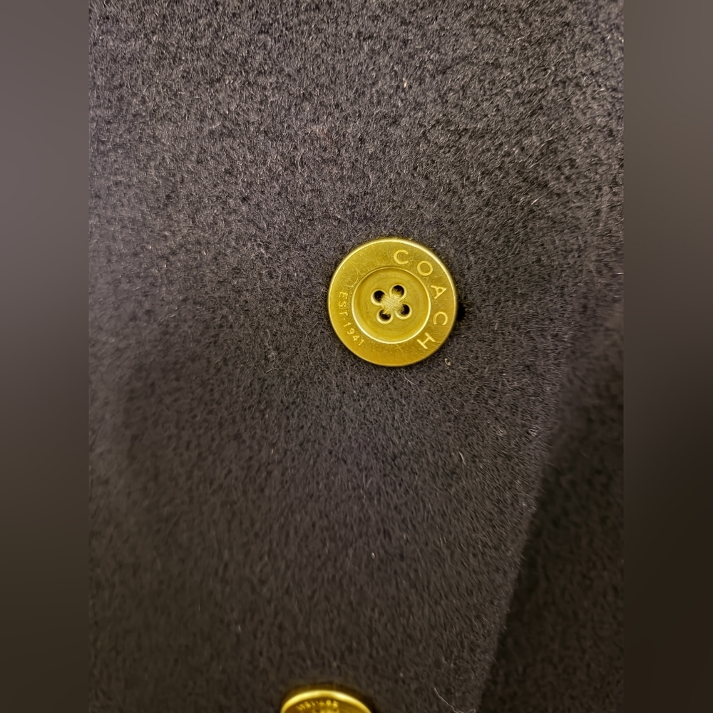 COACH Classic Wool/mohair Blend Car Coat Navy Gold Logo Buttons- Size Small - Picture 7 of 7